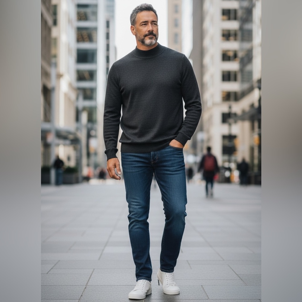 Nordstrom Extra Fine Merino Wool Lightweight Soft Black Crewneck Sweater Men's L